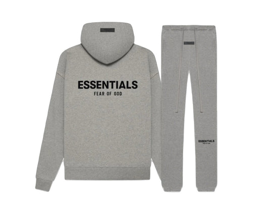 Fear Of God Essentials Grey Dark Heather Oatmeal Tracksuit Hoodie And Joggers Set